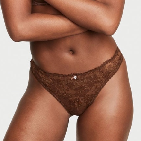 NWT Victoria’s Secret BODY BY VICTORIA Lace-Front Thong Panty - brown - Picture 2 of 2